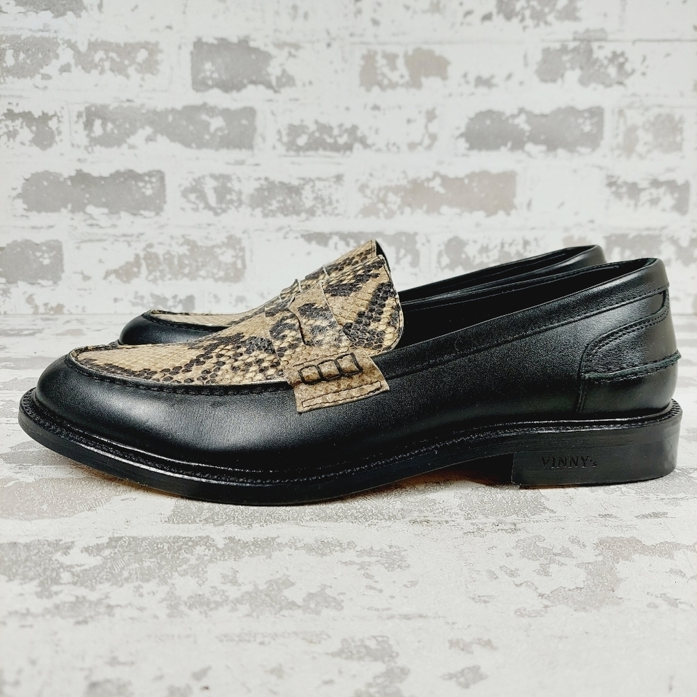 New VINNY'S Townee Panelled Snake-Effect Leather Penny Loafers B314